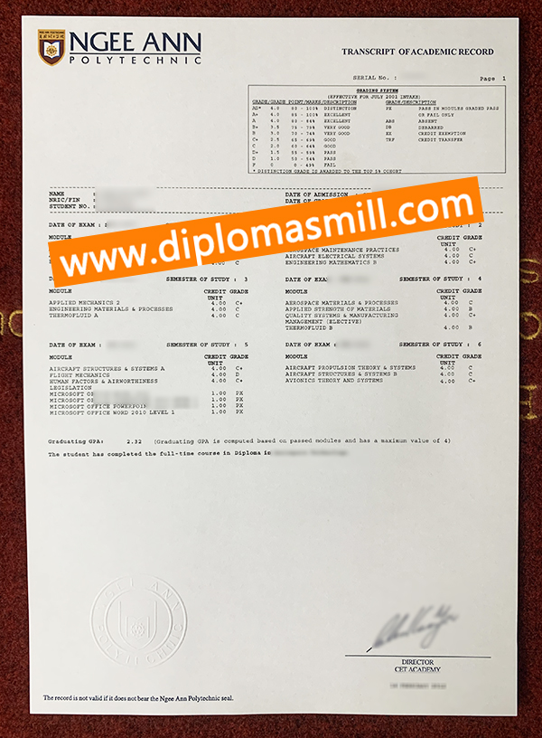 Print fake Ngee Ann Polytechnic transcript degree