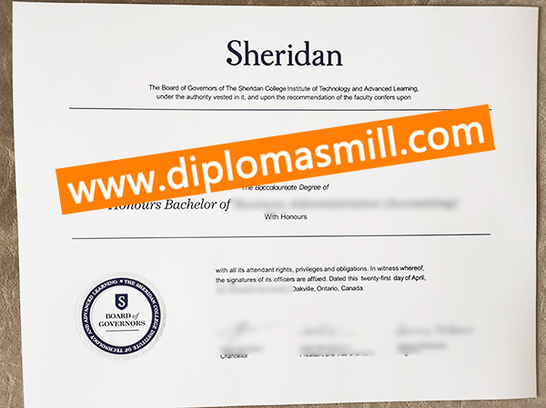 Custom official Sheridan College diploma