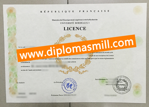 Custom fake University of Bordeaux diploma