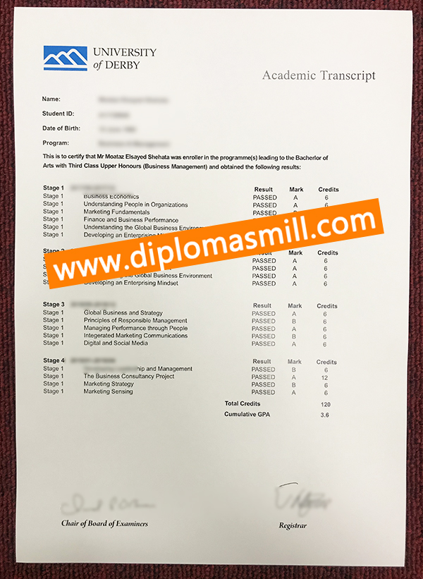 Pick up fake University of Derby transcript