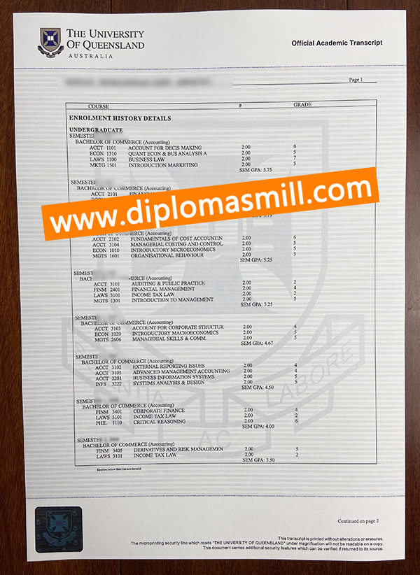 Where to buy fake University of Queensland transcript?