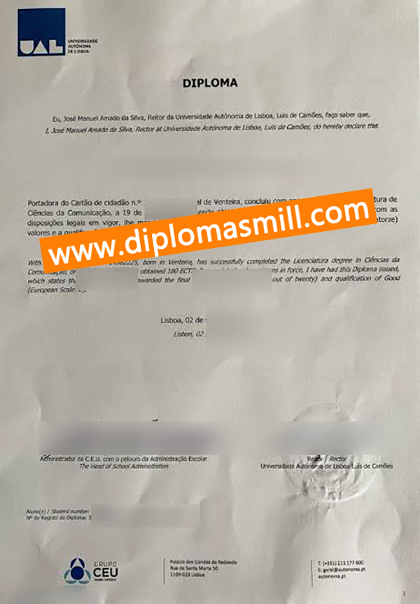 Custom fake Autonomous University of Lisbon degree