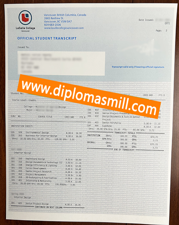 Shopping official Lasalle College Vancouver transcript