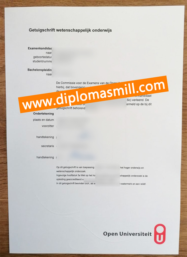 Fake Open Universiteit Nederland diploma for sale