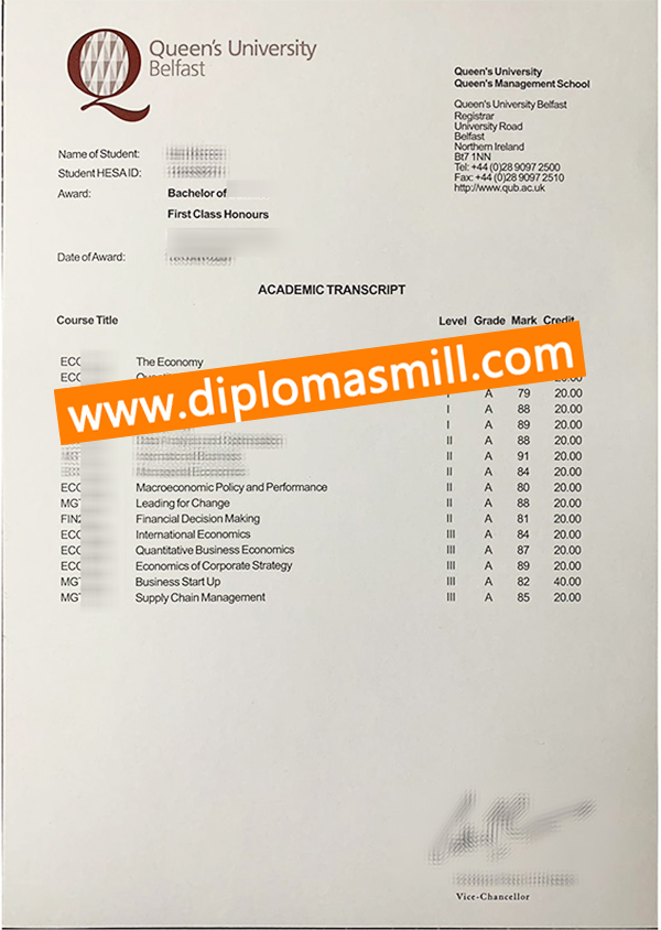 Apply fake Queen’s University Belfast transcript