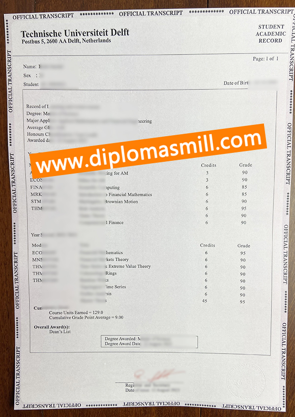 How long buy fake TU Delft transcript?