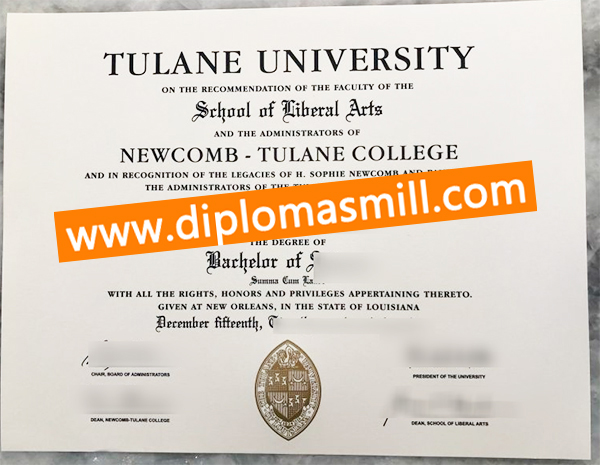 Custom official Tulane University diploma